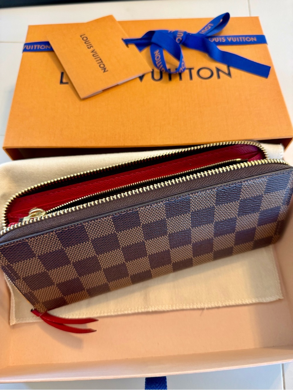 Louis Vuitton Clémence Wallet Damier Ebene Red Interior + Full Packaging - Picture 3 of 14